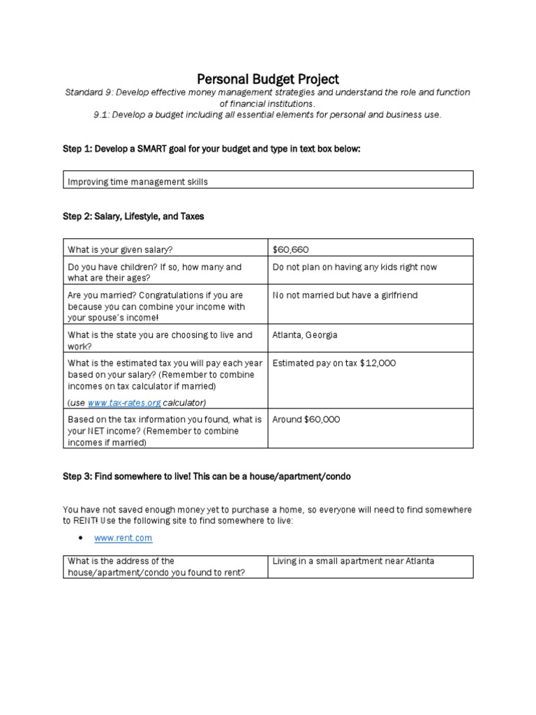 personal budget project PDF Taxes