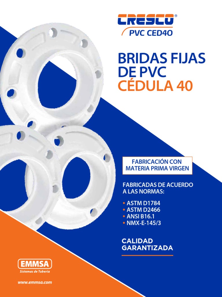Bridas Fijas de PVC Cédula 40 | PDF | Ingeniería mecánica