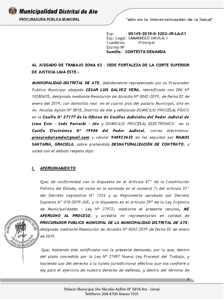 Sumilla: Contesta Demanda | PDF | Debido al proceso | Ley procesal