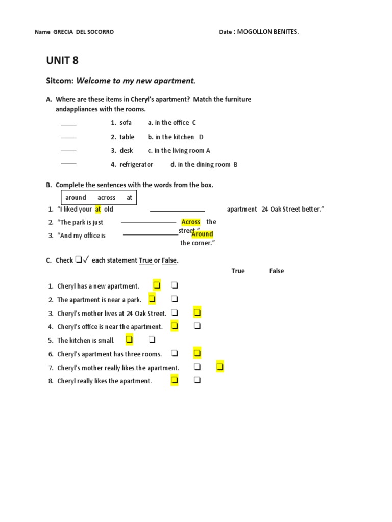 Apartment Furniture and Interview Worksheet | PDF | Decorative Arts ...
