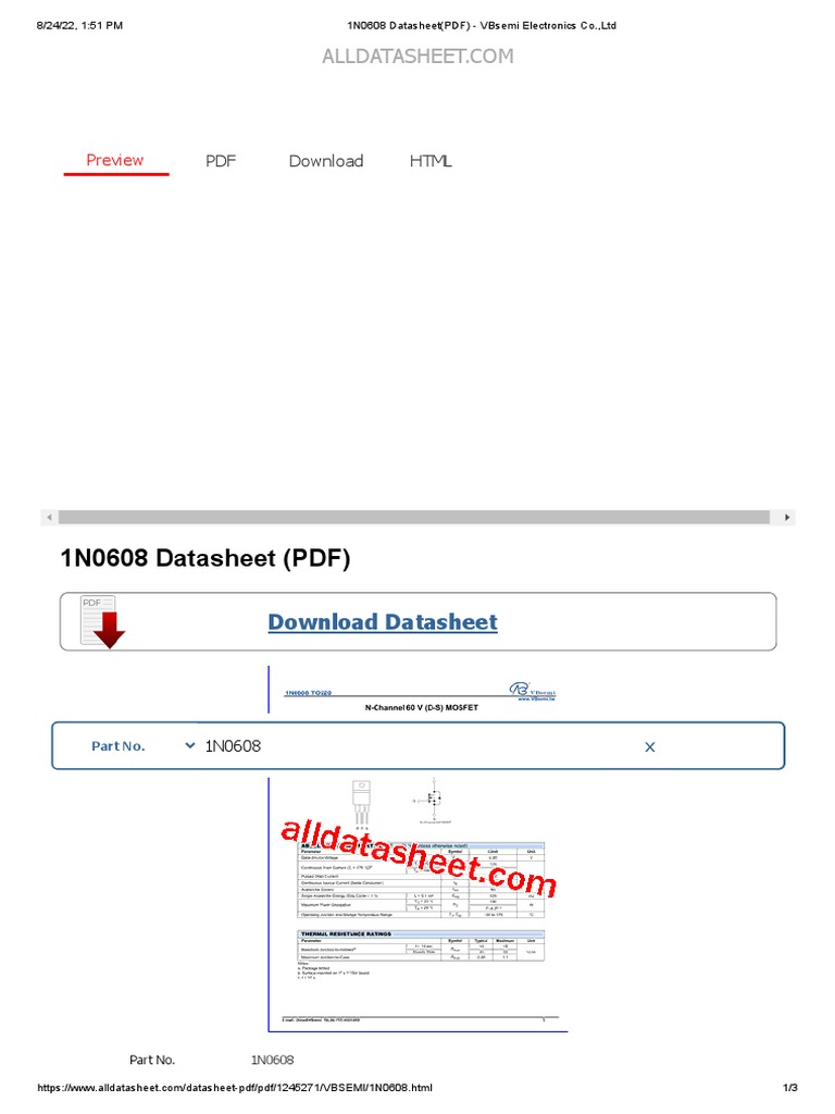1N0608 Datasheet (PDF) - VBsemi Electronics Co.,Ltd | PDF | Field ...