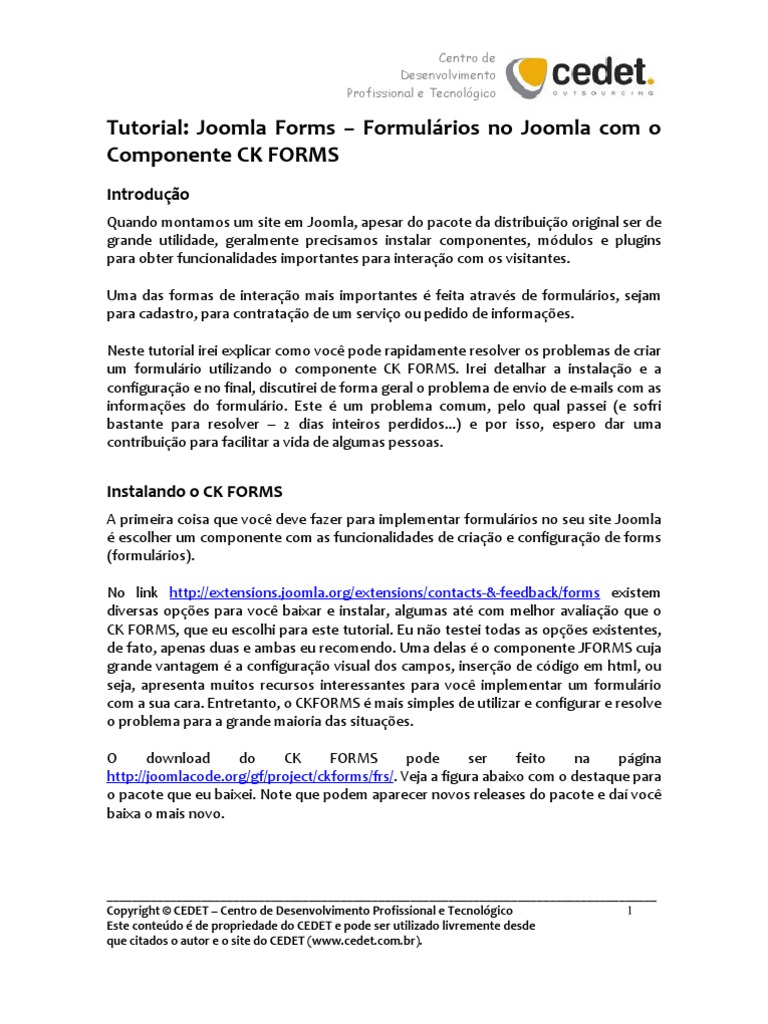 Tutorial Formularios CKFORM | PDF | E-mail | Direitos Autorais