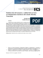 Satisfacción Del Usuario y Calidad Del Servicio en Alojamientos Turísticos Del Estado Mérida, Venezuela