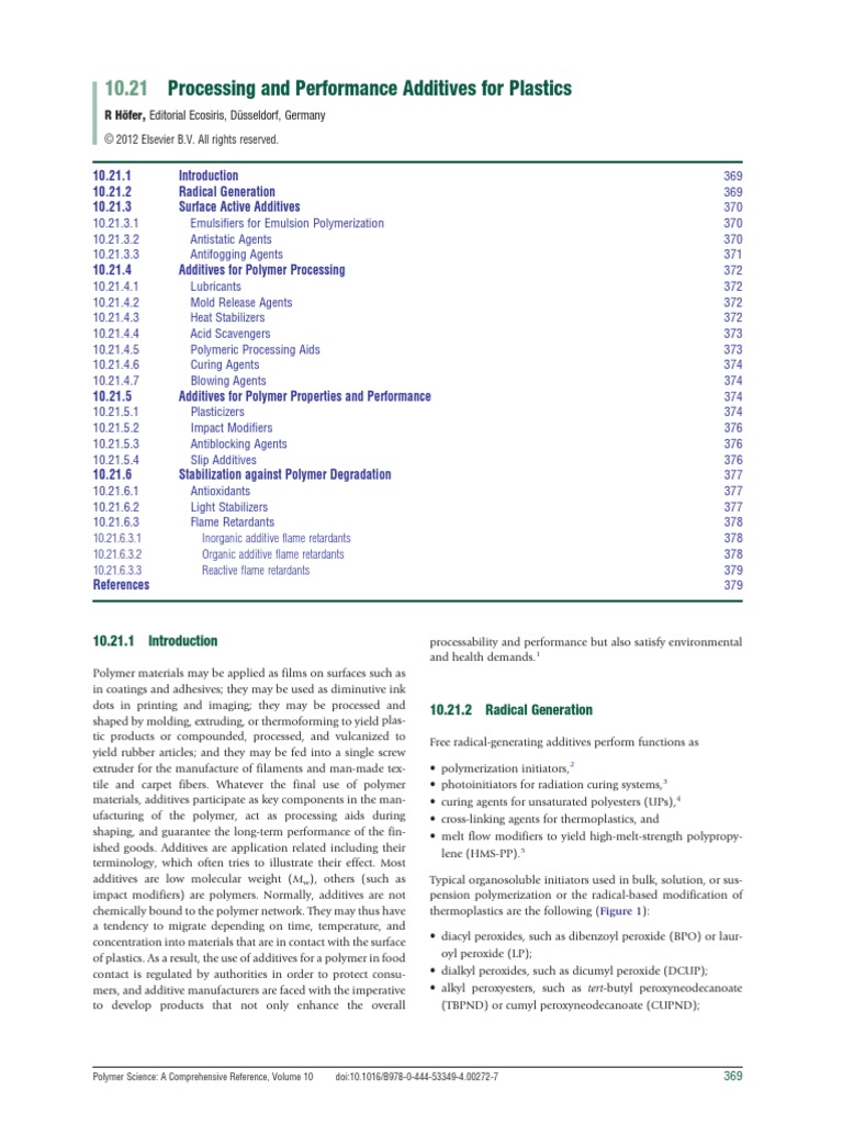 Processing And Performance Additives For Plastics Pdf