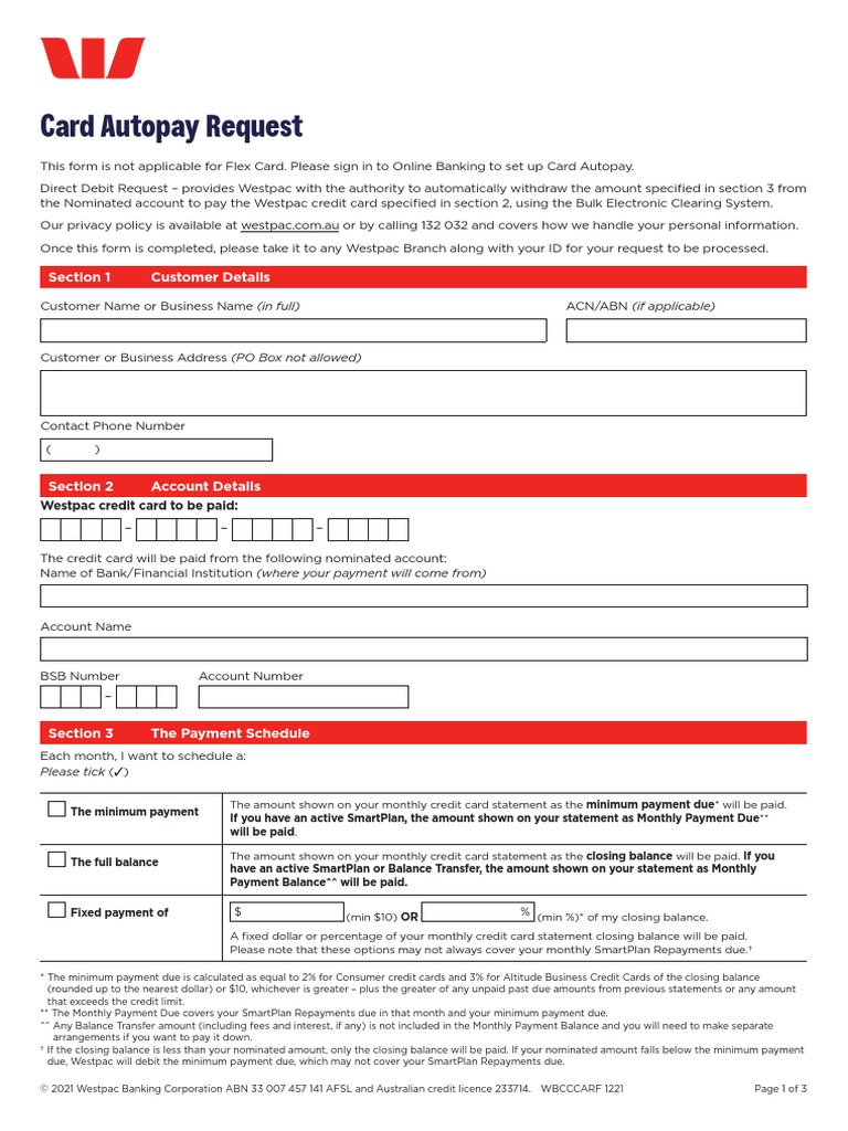 Card Autopay Request: Section 1 Customer Details | PDF | Credit Card ...