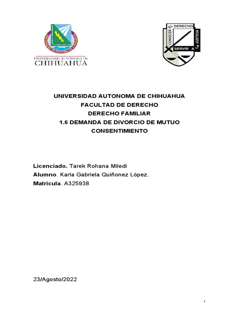 Demanda Divorcio Mutuo Consentimiento | PDF | Divorcio | Instituciones