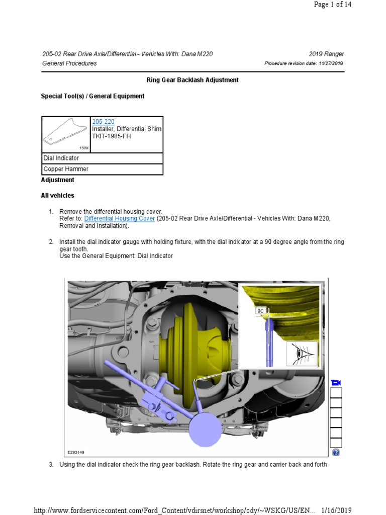 20502 Rear Drive Axle and Differential General Procedures Ring Gear Backlash Adjustment