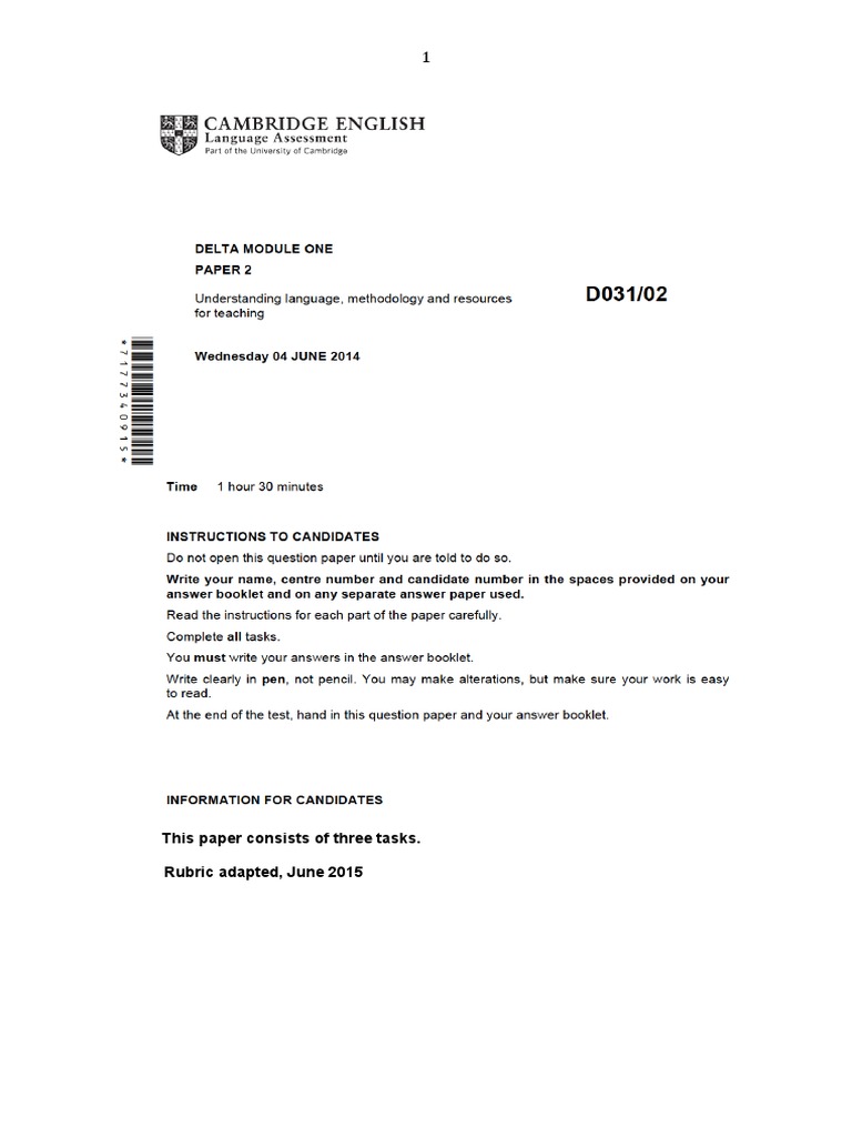 Delta Module 1 June 2014 Paper 2 | PDF