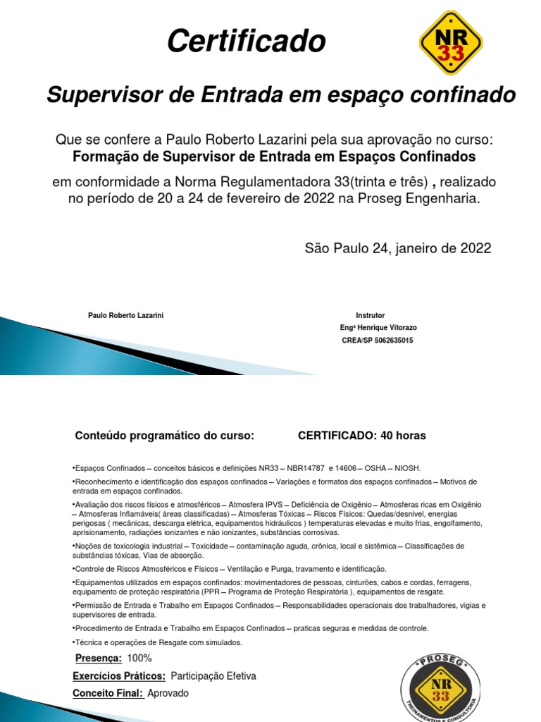 Atualizado NR 33 | PDF