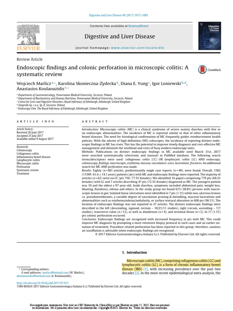 Endoscopic Findings and Colonic Perforation in Microscopic Colitis