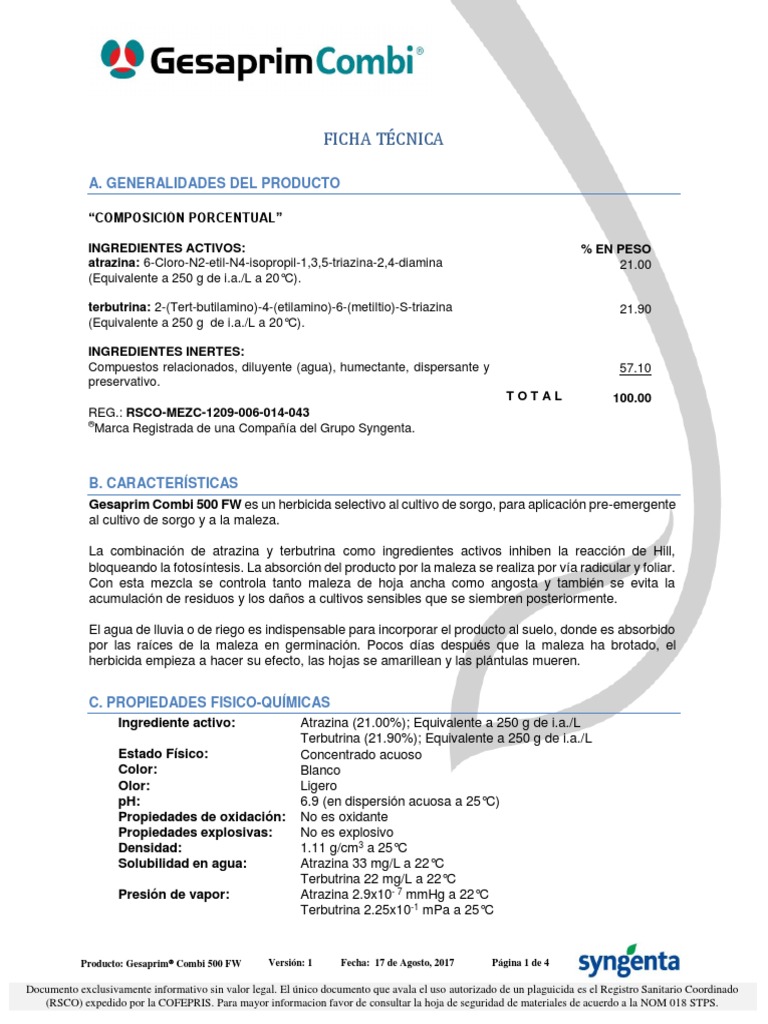 Gesaprim Combi 500 FW | PDF | Agua | Residuos