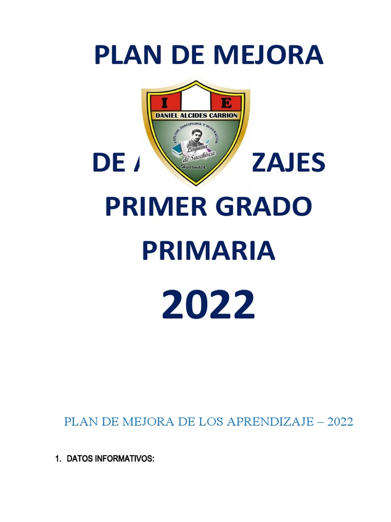 PLAN DE MEJORA Primer Grado Ie DANIEL ALCIDES CARRION Mod | PDF ...