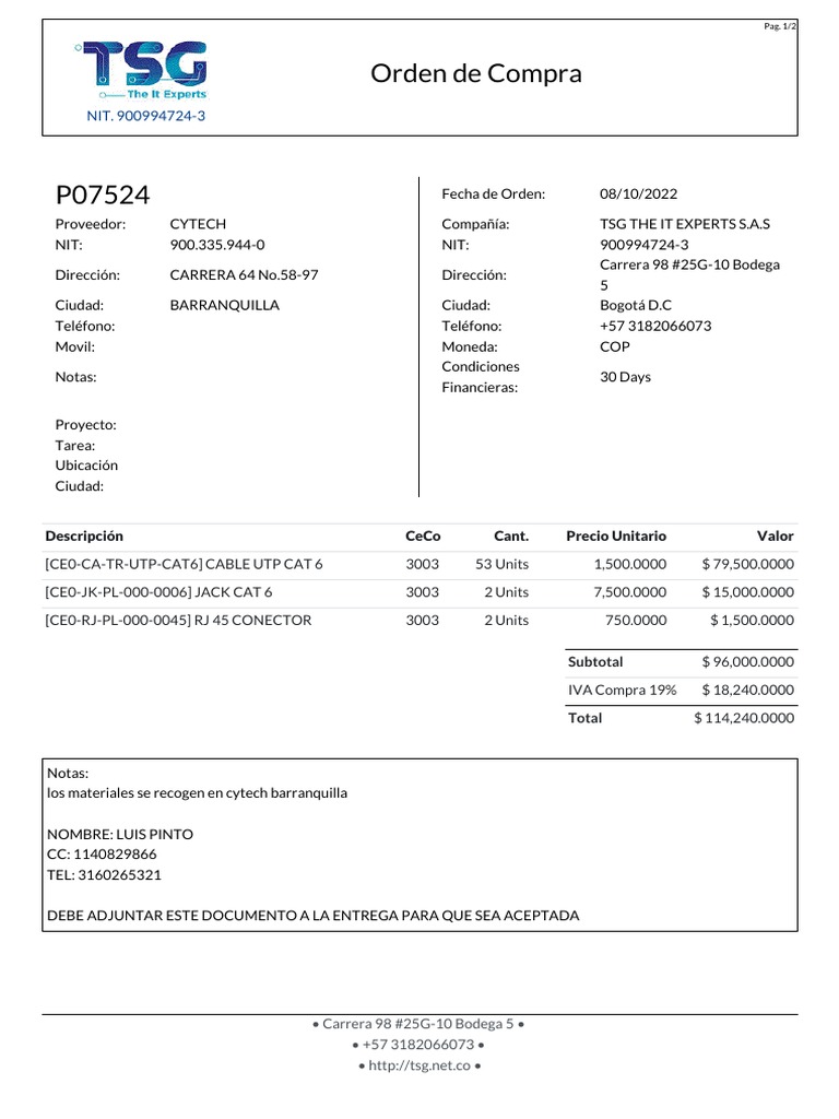 Orden de Compra de Materiales UTP | PDF