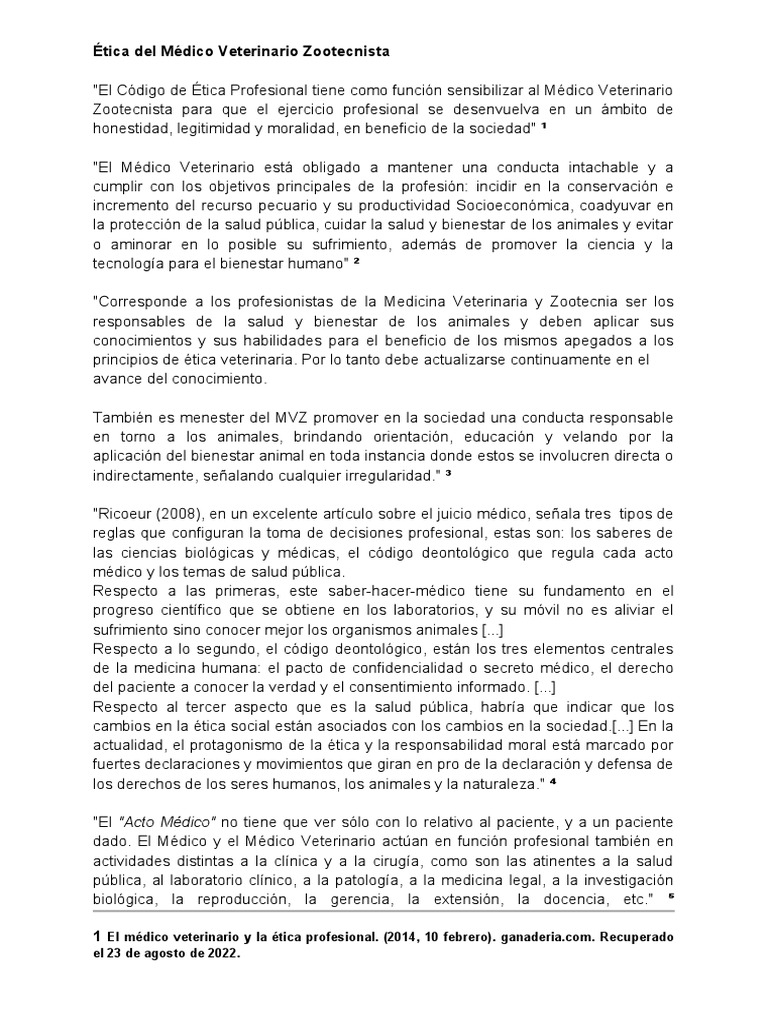 Ética del Médico Veterinario Zootecnista | PDF | Medicina Veterinaria ...