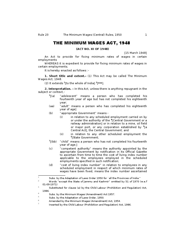 Minimum Wages Act Wage Piece Work