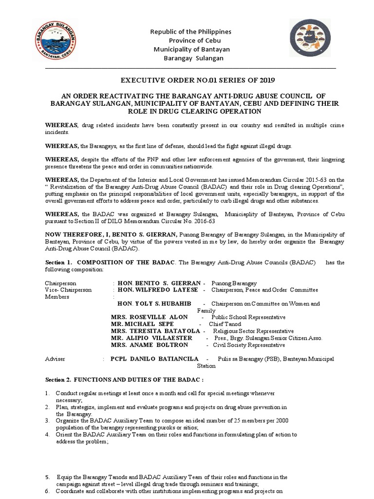 Badac E O Activation Brgy Sulangan Pdf Substance Abuse Justice