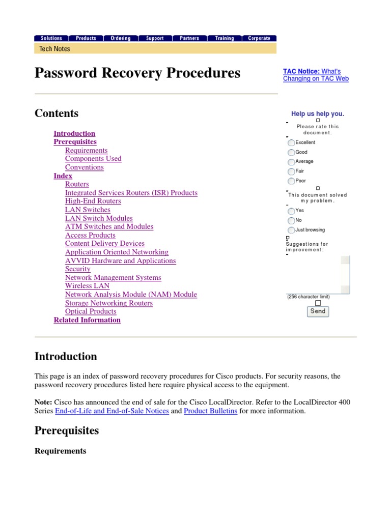 Password Recovery Procedures PDF Cisco Systems Computer Network