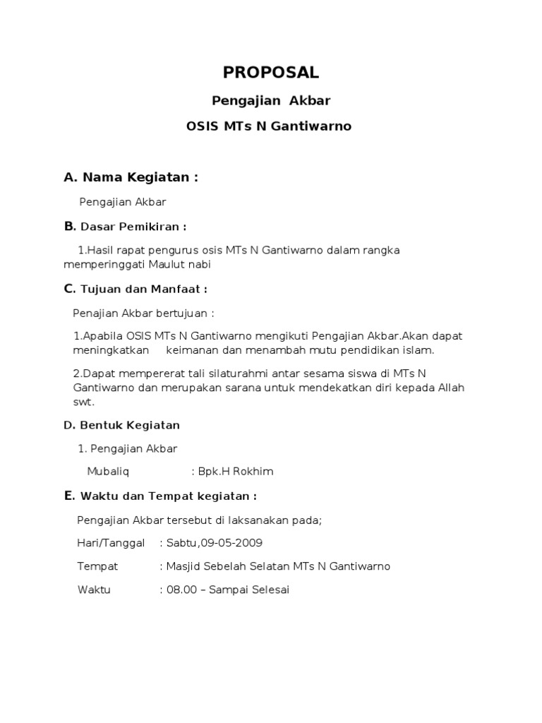 Contoh Proposal Pengajian