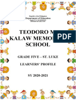 Teodoro M. Kalaw Memorial School: Grade Five - St. Luke Learners' Profile SY 2020-2021