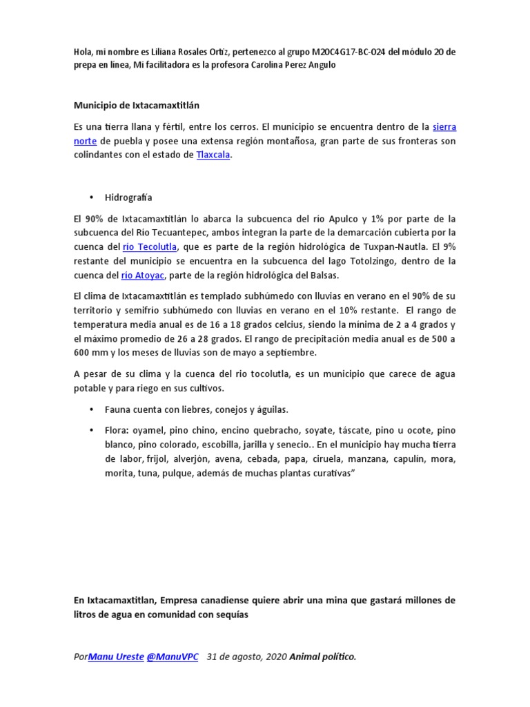 Municipio de Ixtacamaxtitlán PDF Ciencias de la Tierra Entorno