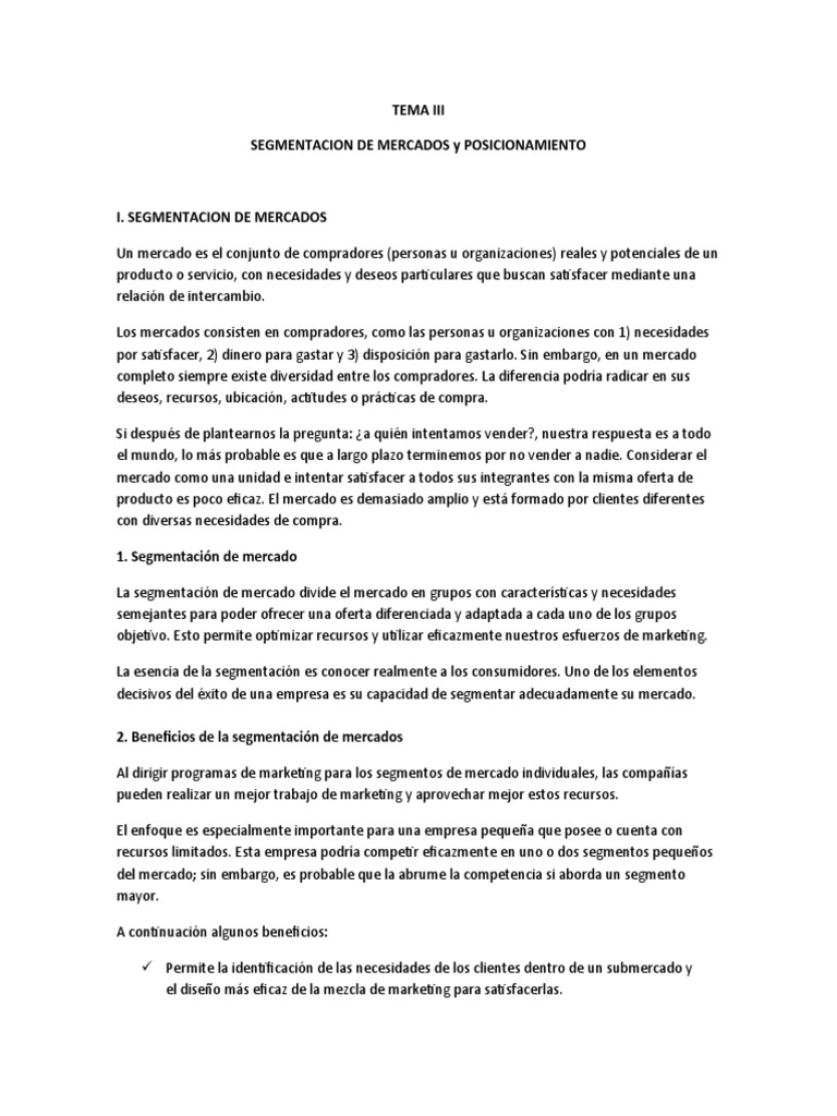 Segmentación y Posicionamiento de Mercados | PDF | Marketing | Mercado ...