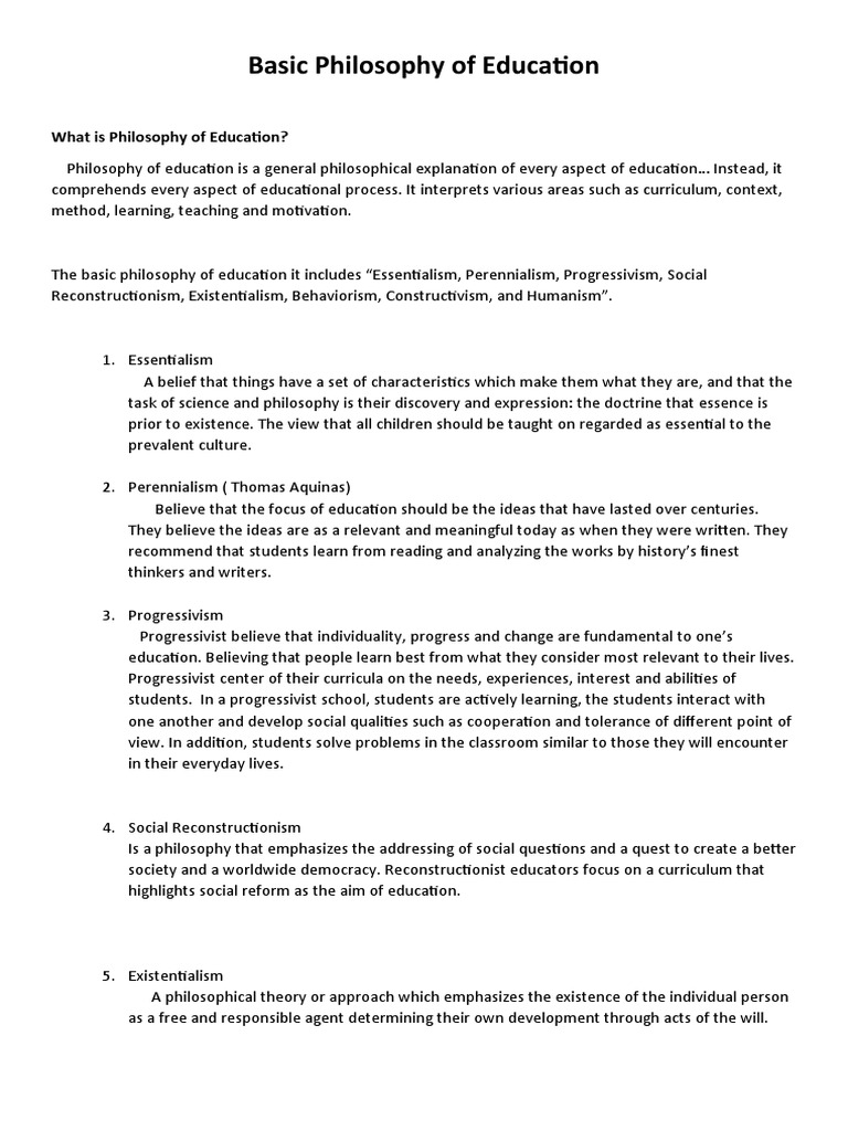 Key Philosophies of Education Explained | PDF | Philosophy Of Education ...