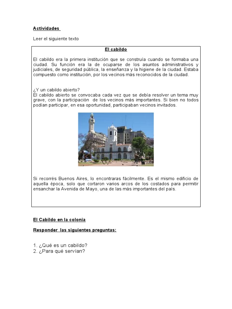 Actividades El Cabildo Pdf