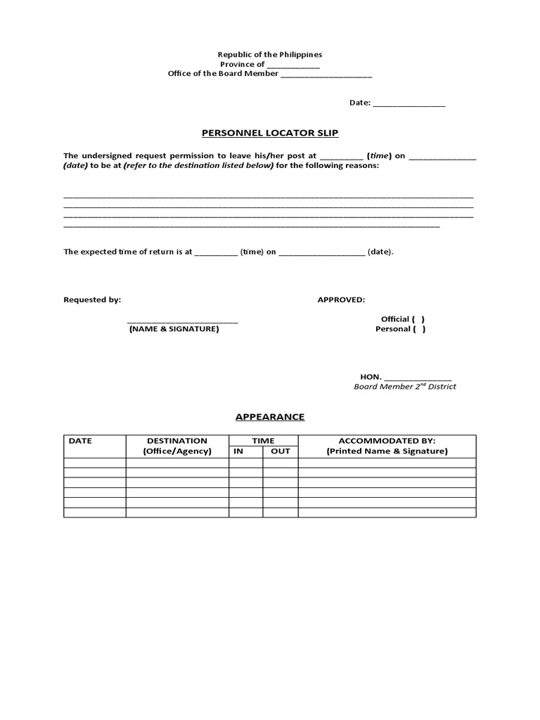 personnel locator slip PDF