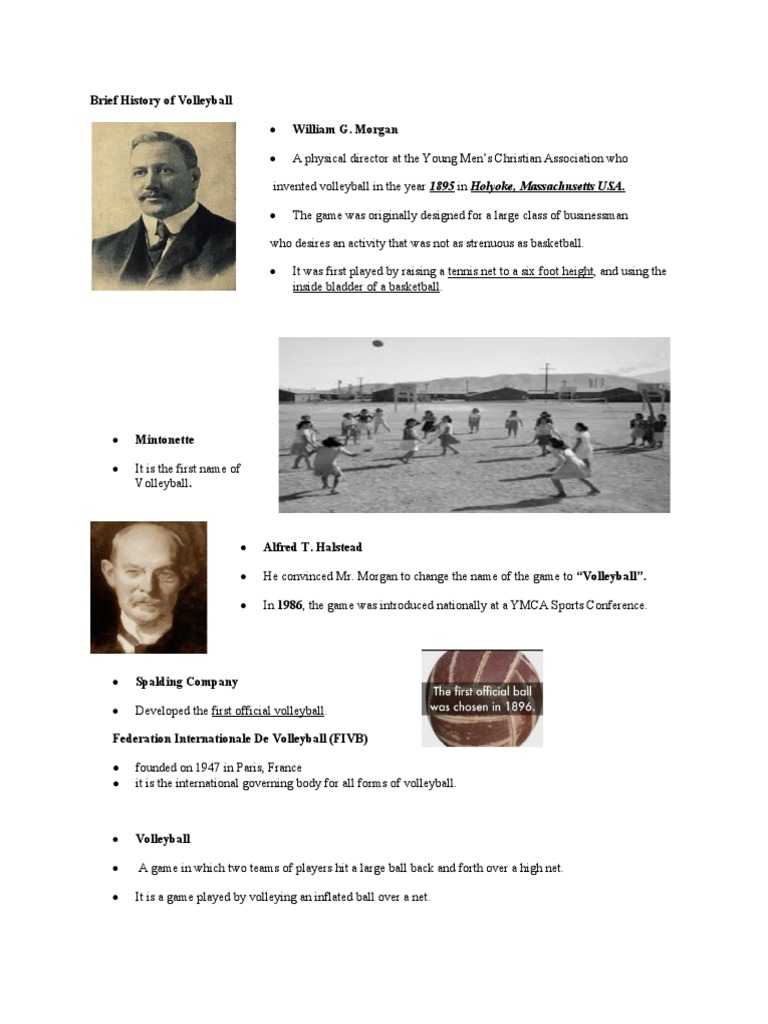 Brief History of Volleyball William G. PDF Volleyball Sports