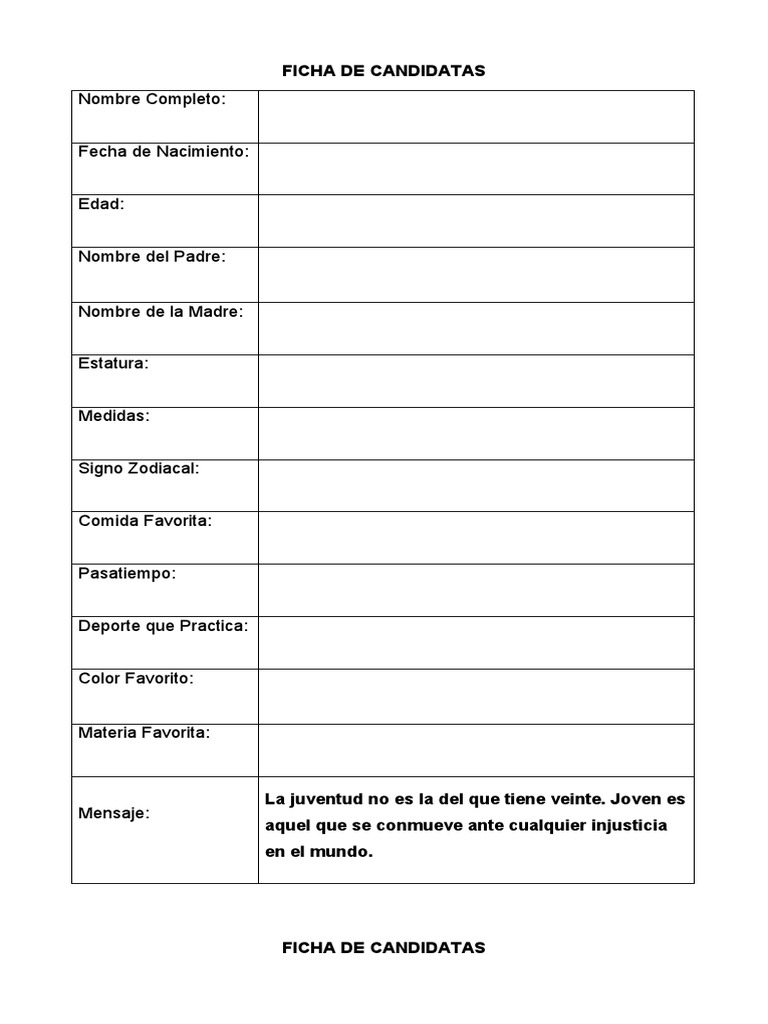 Ficha de Inscripción para Candidatas a Reina | PDF