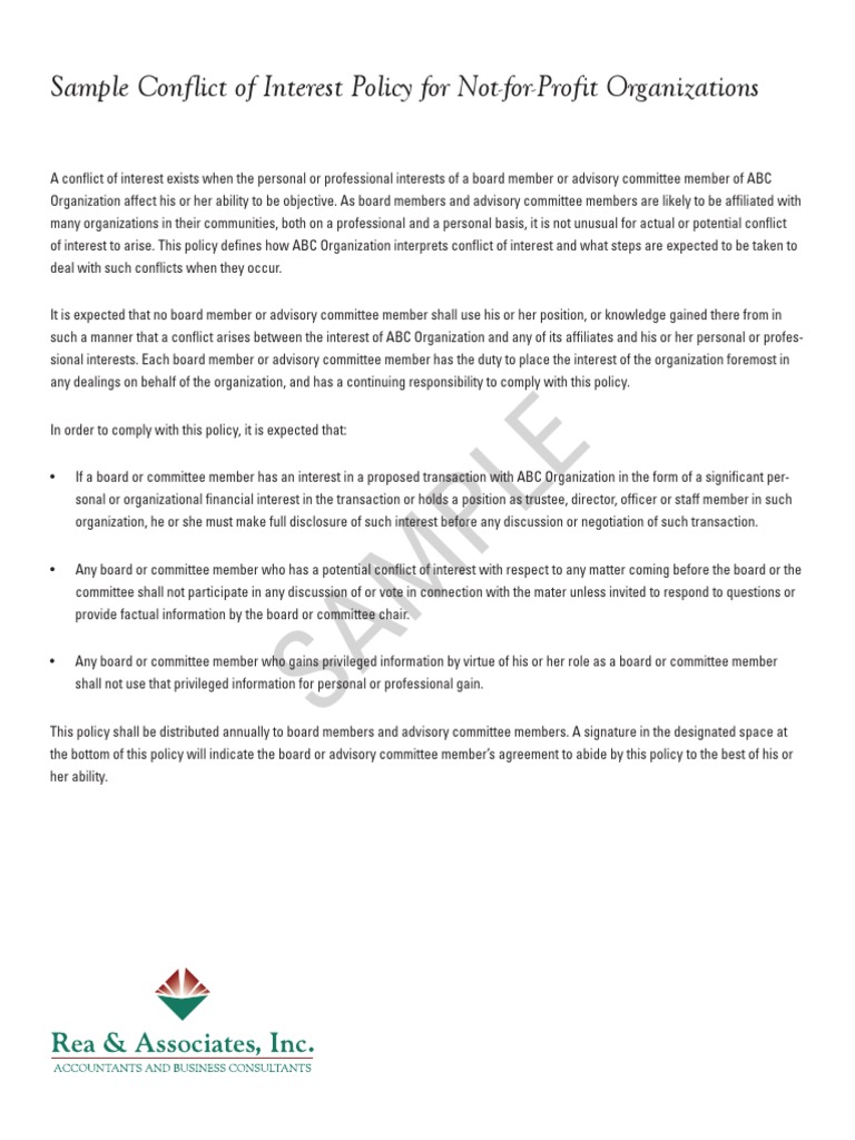 Non Profit Sample Conflict of Interest Policy | PDF | Conflict Of ...