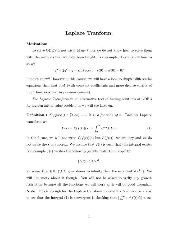 Laplace Tranform PDF Ordinary Differential Equation Laplace Transform