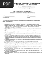 Institutional Assessment: (Hmelec3 - Food and Beverage Control)