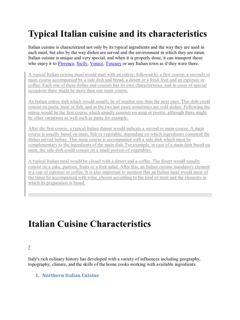 Typical Italian Cuisine and Its Characteristics Italian Cuisine Pasta