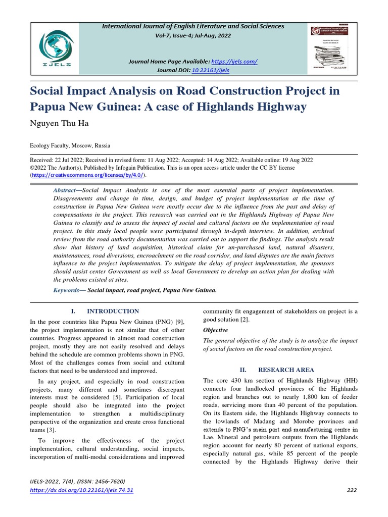 Social Impact Analysis On Road Construction Project in Papua New Guinea ...