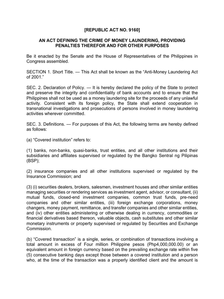 Money Laundering, BP 22, Anti-Wiretapping, Anti-Graft | PDF | Money ...