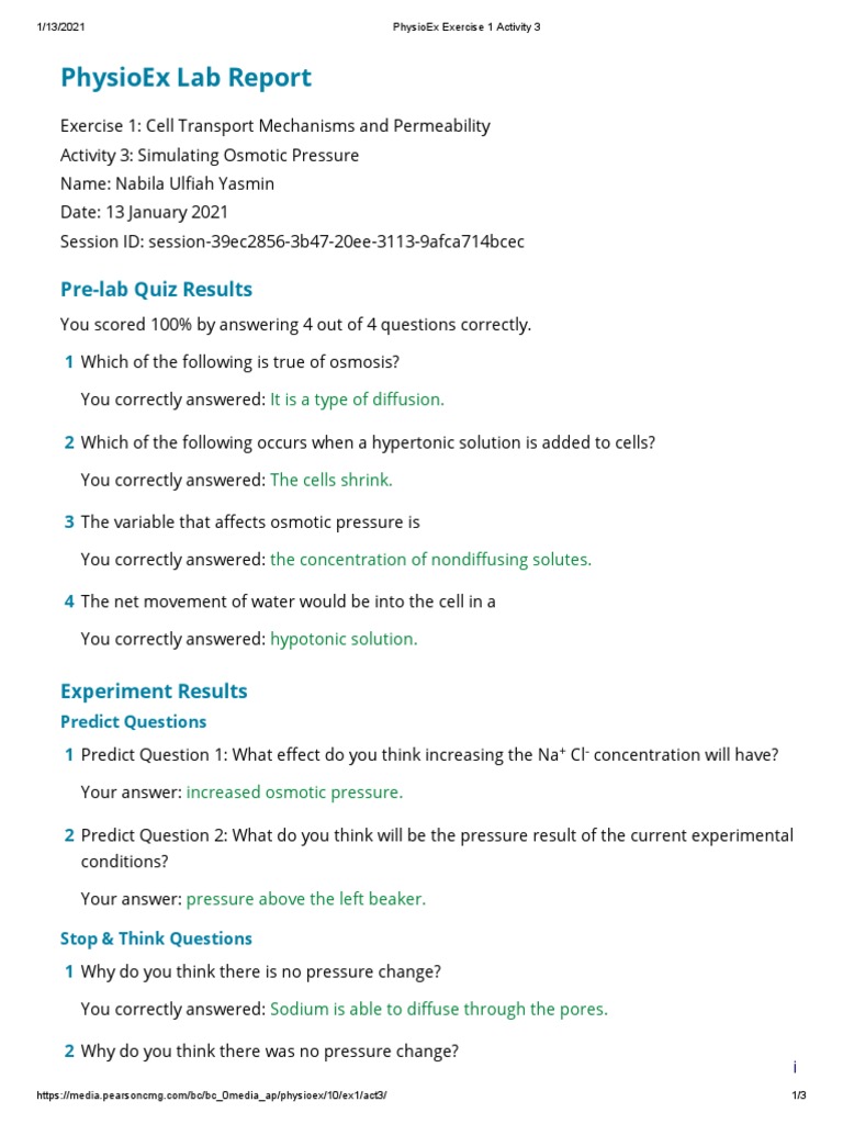 Osmotic Pressure Simulation Lab Report | PDF | Osmosis | Chemical ...