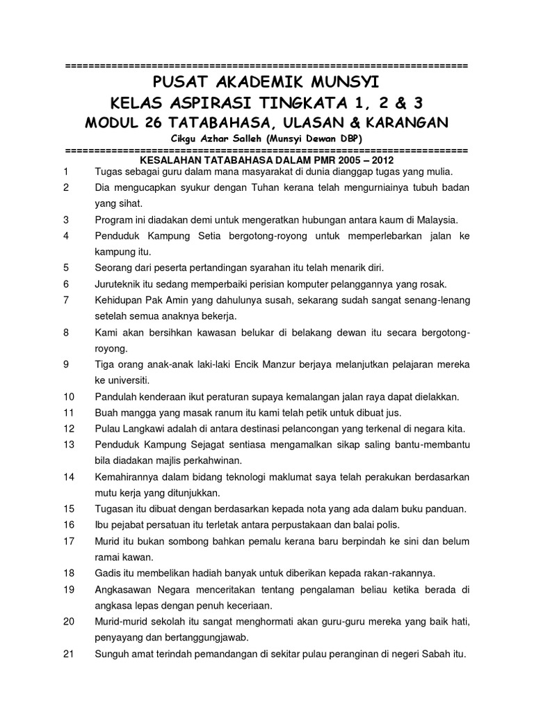 Pusat Akademik Munsyi Kelas Aspirasi Tingkata 1, 2 & 3: Modul 26 ...