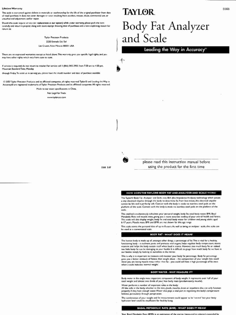 Taylor 5568 Scale Manual Obesity Body Mass Index