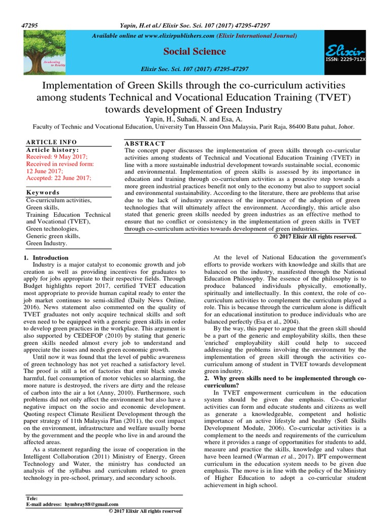 Implementing Green Skills in TVET | PDF | Sustainability | Sustainable ...