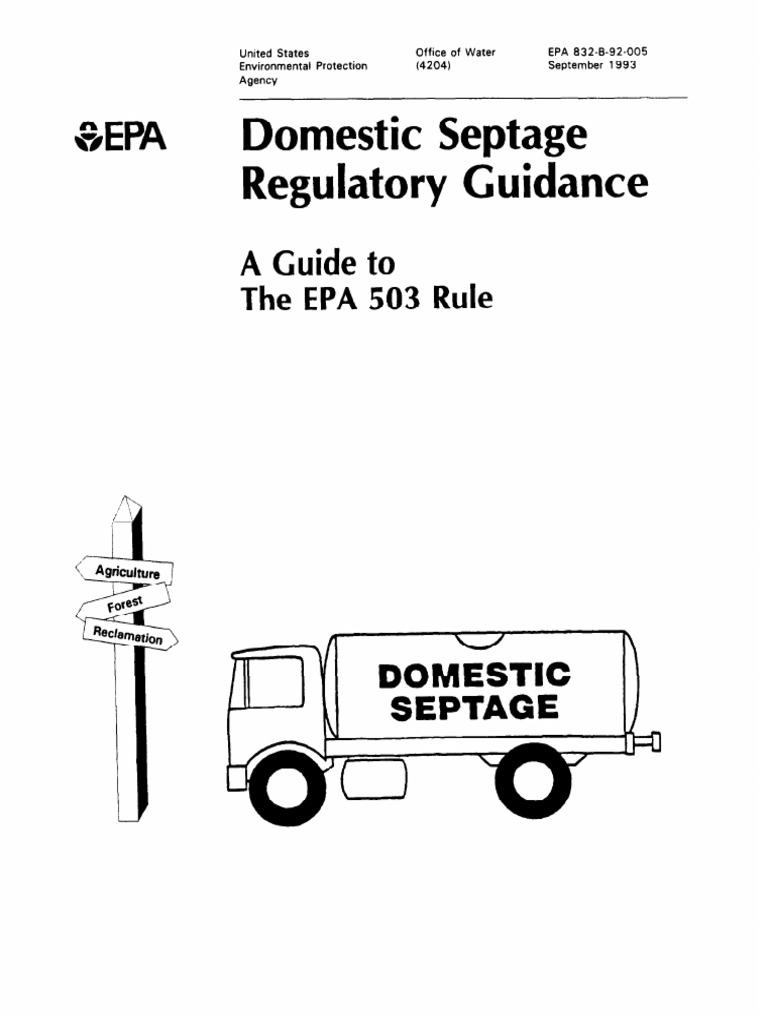 Domestic Septage Regulatory Guidance A Guide To The EPA 503 Rule