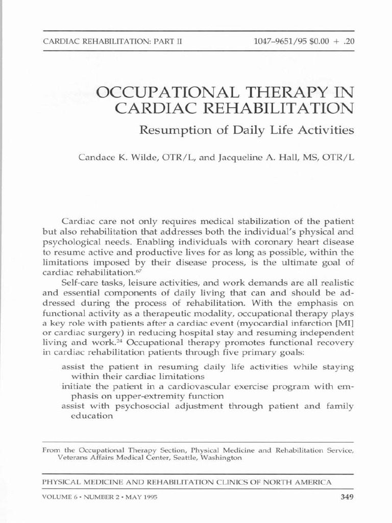 Cardiac Rehab OT PDF Physical Therapy Occupational Therapy