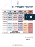 HORAIRE 2021 - 2022 4 Primaire C/1 Trimestre: Ème Er