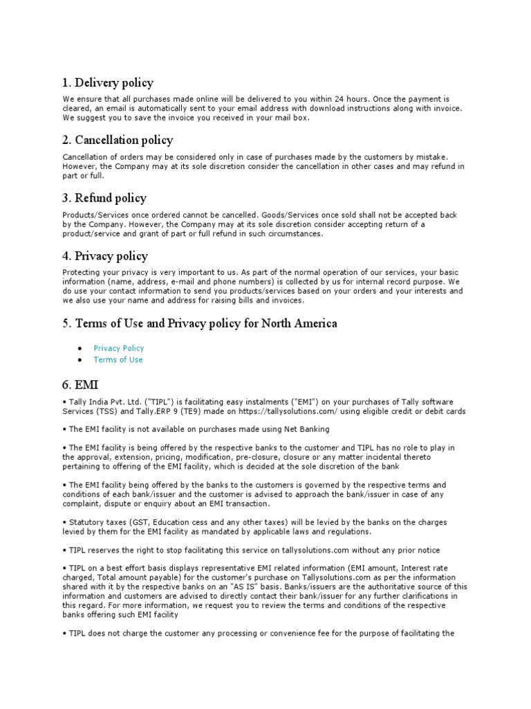 Delivery Policy Privacy Policy Terms of Use PDF Banks Credit Card