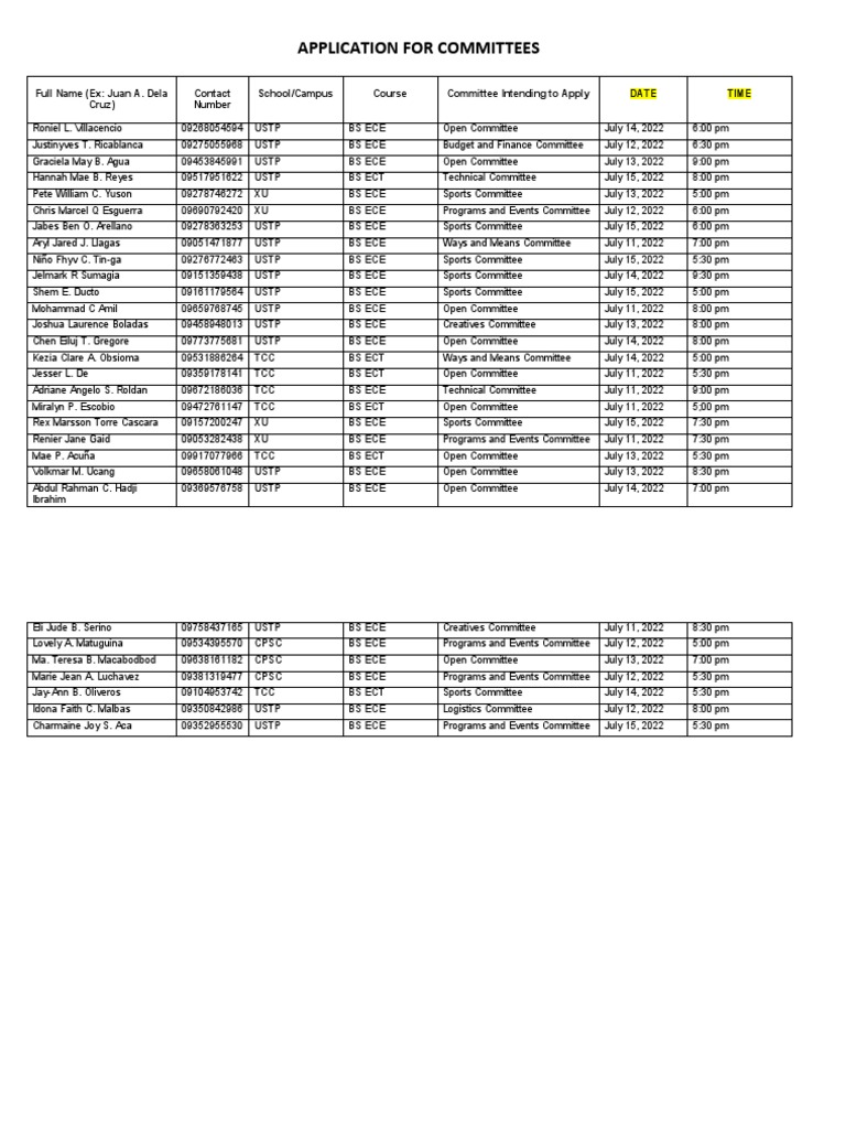 Committee Application Form USTP/XU/TCC | PDF