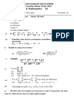 E Mathematics IX: Pakistan International School Jeddah Summer Vacation Home Work 2022