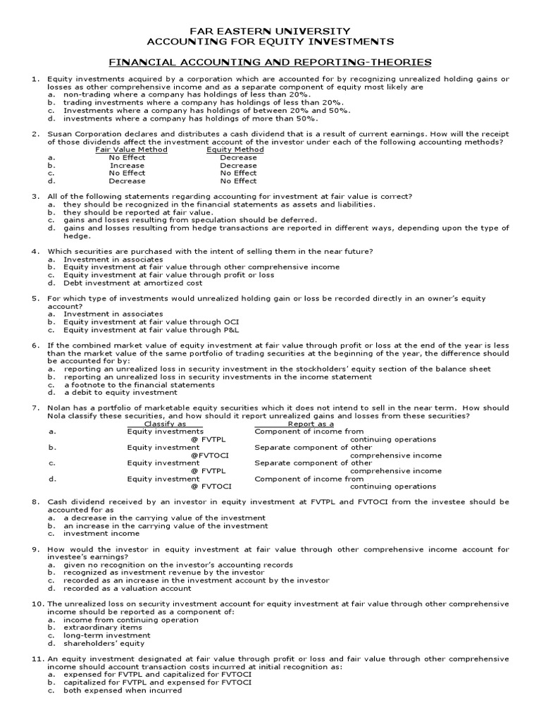 Accounting for Equity Investments | PDF | Investing | Equity (Finance)