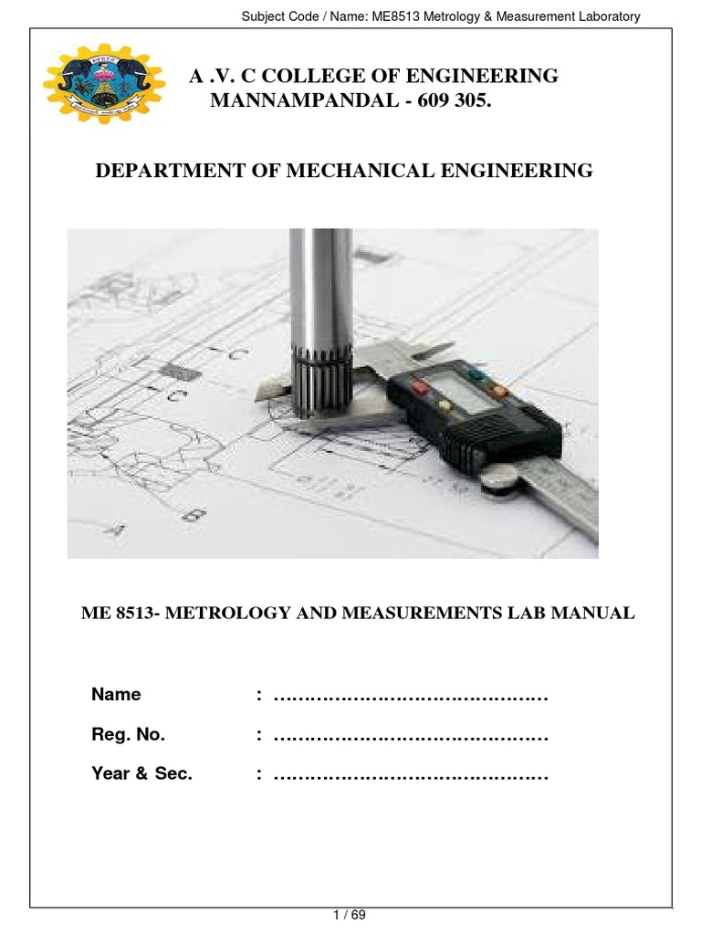 Metrology Lab Guide for Students | PDF | Gear | Metrology