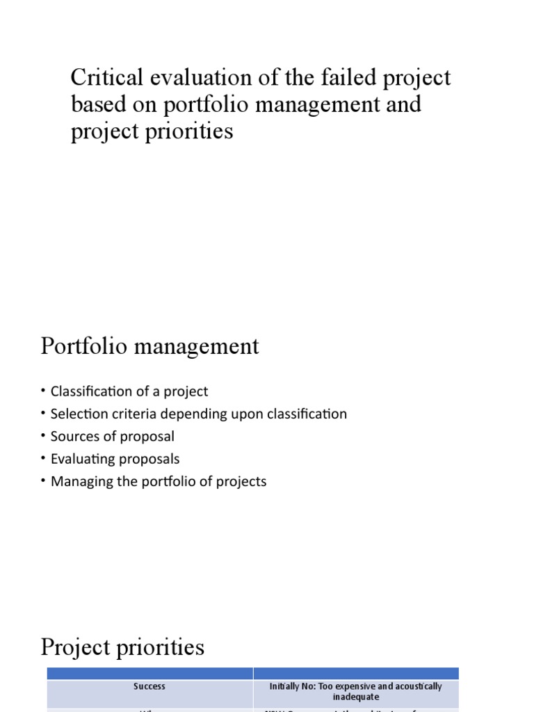 Critical Evaluation of The Failed Project Based On Portfolio Management ...