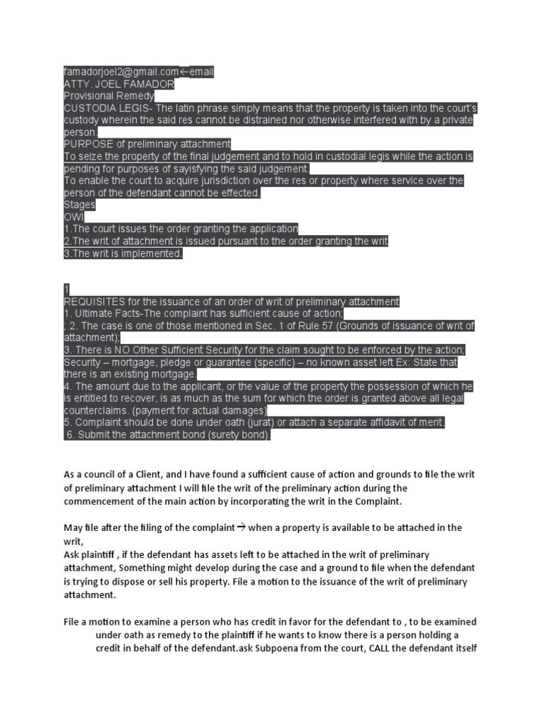 Requirement for Provisional Remedy PDF Injunction Writ